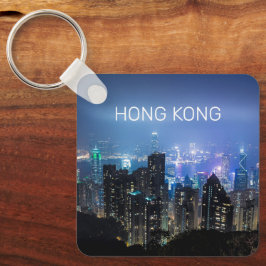 Hong Kong Island Skyline Panorama Night Souvenir Nyckelring