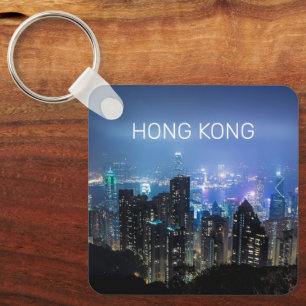 Hong Kong Island Skyline Panorama Night Souvenir Nyckelring