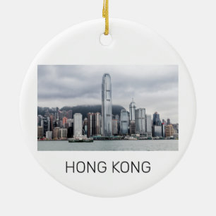 Hong Kong Island Skyline Retro Cityscape Vintage Julgransprydnad Keramik