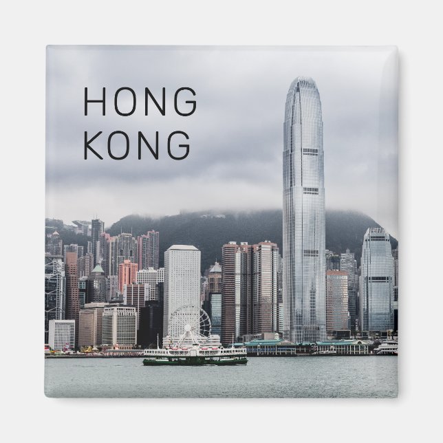 Hong Kong Island Skyline Retro Cityscape Vintage Magnet (Framsidan)