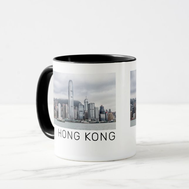 Hong Kong Island Skyline Retro Cityscape Vintage Mugg (Framsida vänster)
