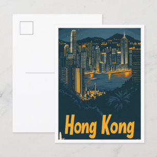 Hong Kong Kina Vintage Resa Illustration Vykort