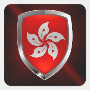 Hong Kong Metallic Emblem Fyrkantigt Klistermärke