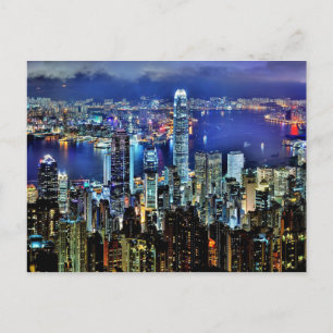 Hong Kong nattskyline Vykort