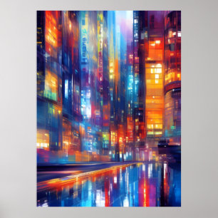 Hong Kong Neon Ljus Colorful Cityscape Poster