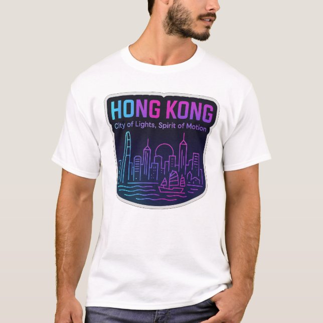 Hong Kong Neon Skyline – City of Lights Art T Shirt (Framsida)