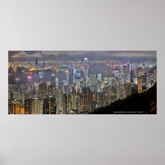 Hong Kong Night Skyline från Victoria Peak Poster (Framsidan)
