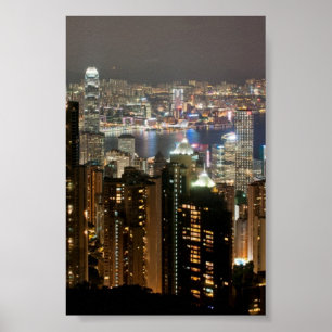 Hong Kong Night Skyline från Victoria Peak Poster