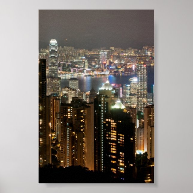 Hong Kong Night Skyline från Victoria Peak Poster (Framsidan)