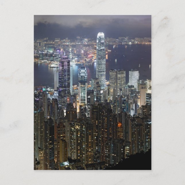 Hong Kong Night Skyline Vykort (Framsida)