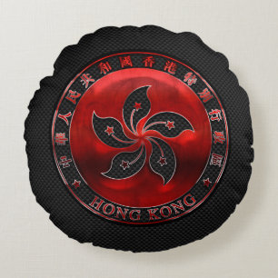 Hong Kong Ruby Medallion on Carbon Fiber Print Rund Kudde