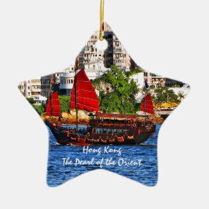 Hong Kong Sampan The Pearl of the Orient Julgransprydnad Keramik