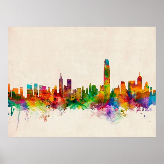 Hong Kong Skyline Cityscape Poster (Framsidan)