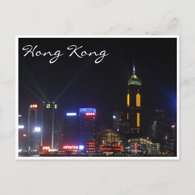 hong kong skyline night vykort (Framsida)