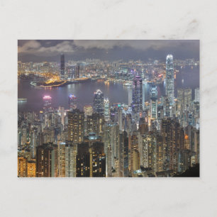 Hong Kong skyline på nattkort Vykort
