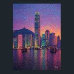 Hong Kong Skyline Pointillism Sunset Cityscape Poster<br><div class="desc">Colorful pointillist painting of Hong Kong featuring the skyline rising above Victoria Harbour at sunset. Thousands of vibrant dots create a glowing neo-impressionist cityscape with dramatic reflections and luminous skyscrapers.</div>