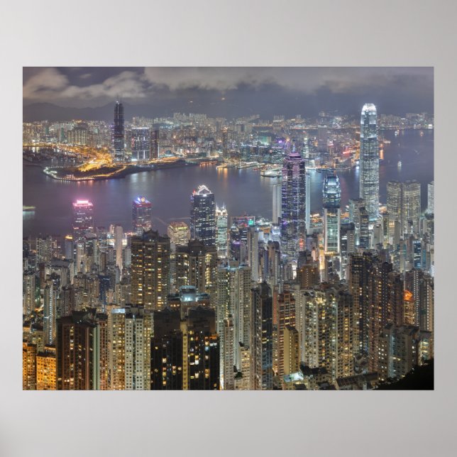 Hong Kong Skyline vid NattPoster Poster (Framsidan)