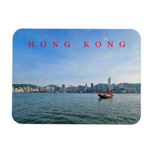 Hong Kong-skylten och båtvykylmagnet Magnet