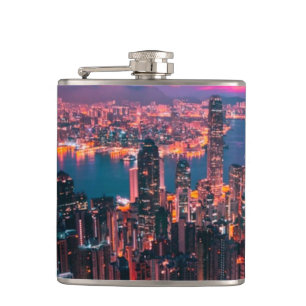 Hong Kong Skyscraper Skyline Night Ljus Fickplunta