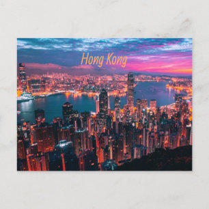 Hong Kong Skyscraper Skyline Night Ljus Vykort