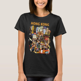 Hong Kong Stadsgata Neon Röd Resa T Shirt