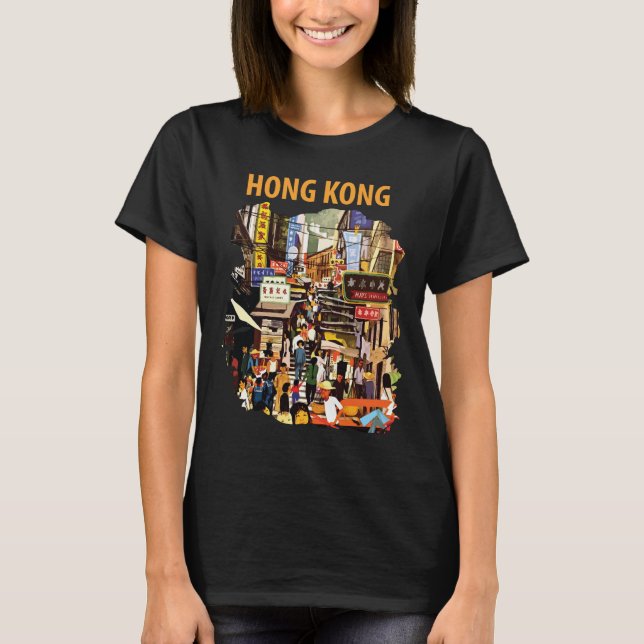 Hong Kong Stadsgata Neon Röd Resa T Shirt (Framsida)