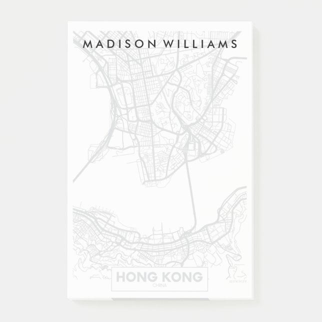 Hong Kong svartvit stadskarta för china | Post-it Block (Framsida)