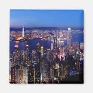 Hong Kong Victoria hamn på natten Magnet