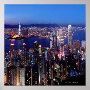 Hong Kong Victoria Harbour i natt Poster