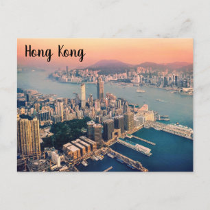 Hong Kong Victoria Harbour Skyline vid solnedgång Vykort