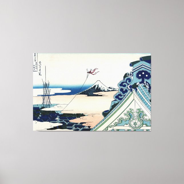 Honganji Temple Vista of Mt. Fuji Japansk Woodcut Canvastryck (Framsida)