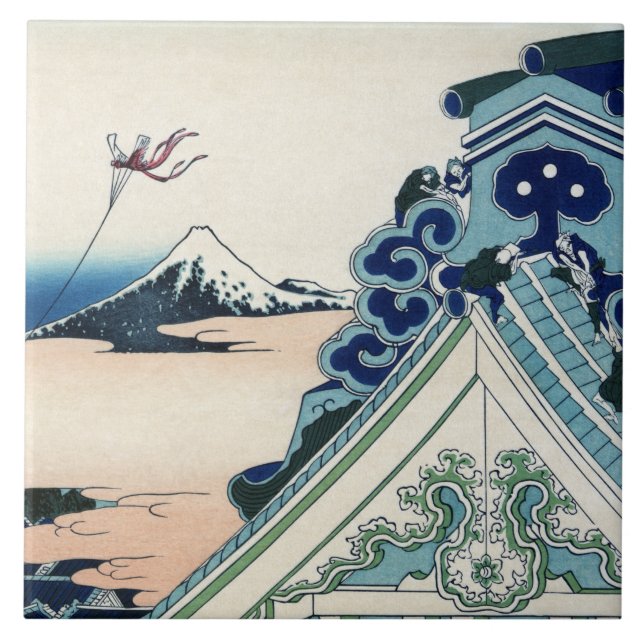 Honganji Temple Vista of Mt. Fuji Japansk Woodcut Kakelplatta (Framsidan)