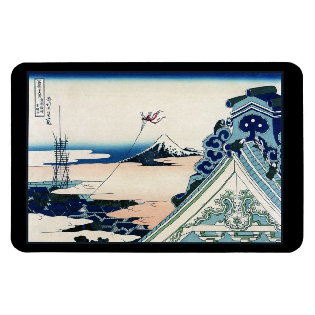 Honganji Temple Vista of Mt. Fuji Japansk Woodcut Magnet (Horisontell)