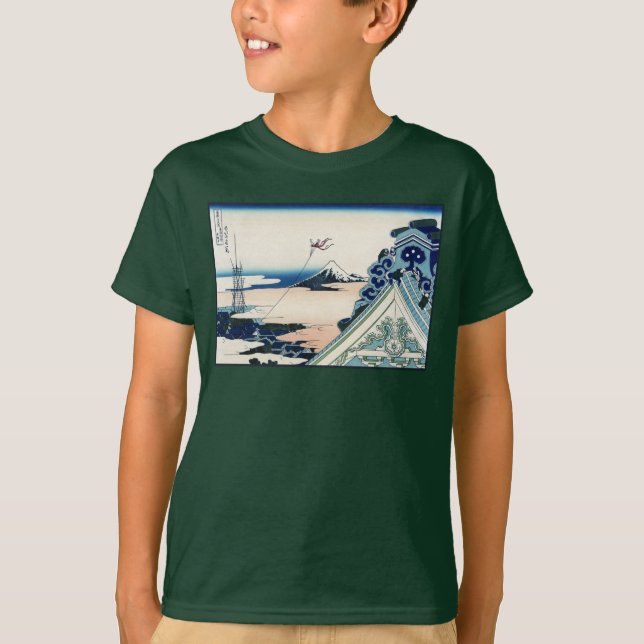 Honganji Temple Vista of Mt. Fuji Japansk Woodcut T Shirt (Framsida)