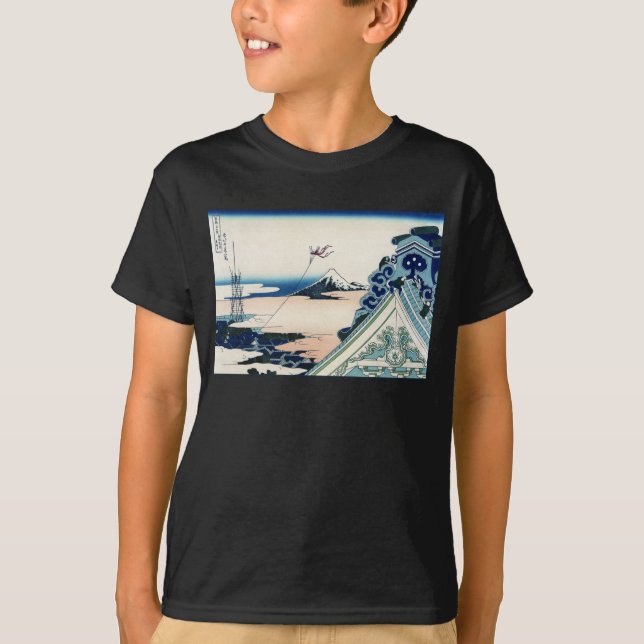 Honganji Temple Vista of Mt. Fuji Japansk Woodcut T Shirt (Framsida)