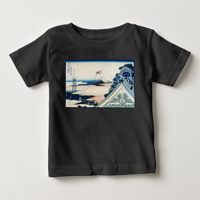 Honganji Temple Vista of Mt. Fuji Japansk Woodcut T Shirt (Framsida)