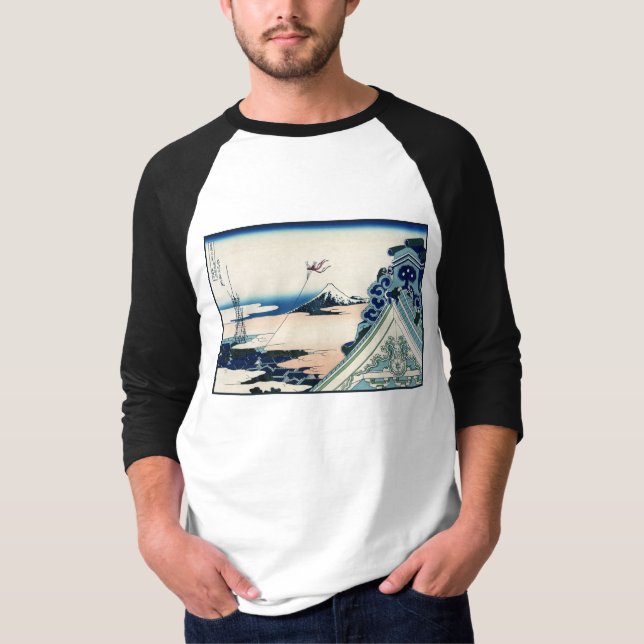 Honganji Temple Vista of Mt. Fuji Japansk Woodcut T Shirt (Framsida)