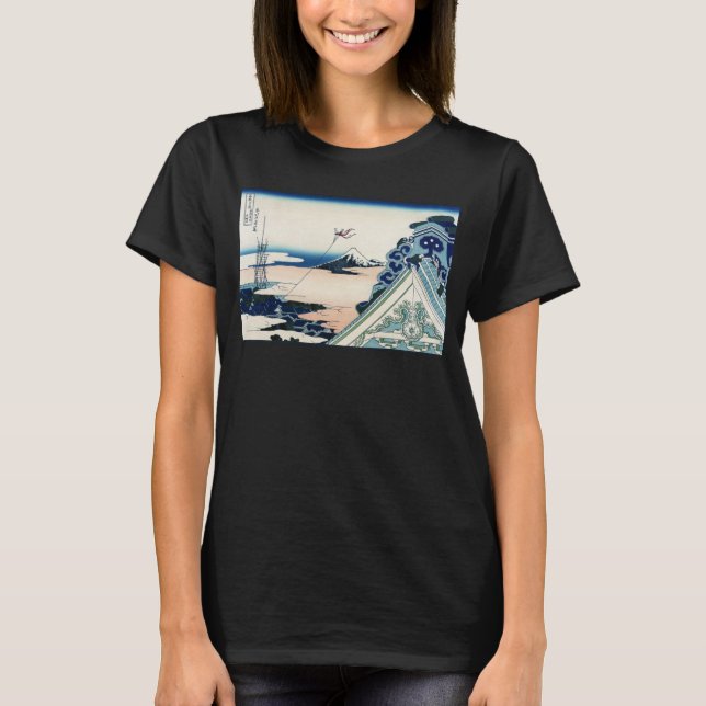 Honganji Temple Vista of Mt. Fuji Japansk Woodcut T Shirt (Framsida)