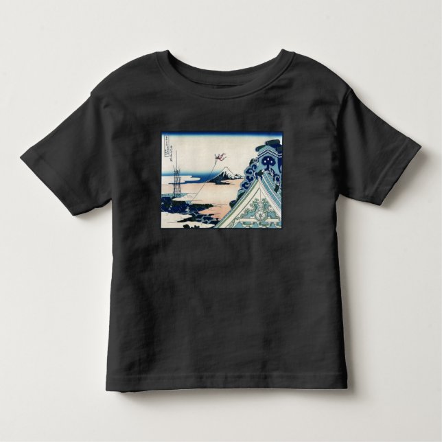 Honganji Temple Vista of Mt. Fuji Japansk Woodcut T Shirt (Framsida)
