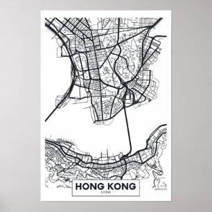 Hongkong, China Svartvit Karta Poster