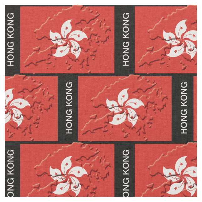 HONGKONG Flagga Karta med ANPASSADE Text Tyg (Närbild)