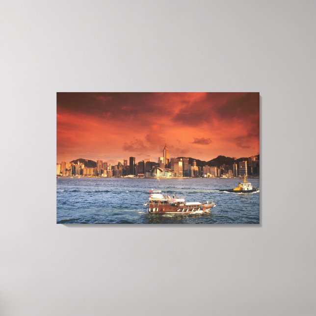 Hongkong hamn vid solnedgång canvastryck (Framsida)