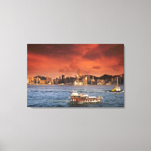 Hongkong hamn vid solnedgång canvastryck