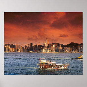 Hongkong hamn vid solnedgång poster