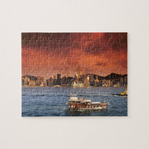 Hongkong hamn vid solnedgång pussel