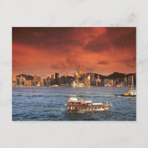 Hongkong hamn vid solnedgång vykort