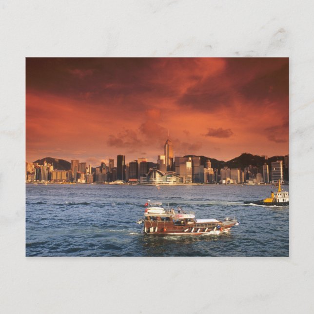 Hongkong hamn vid solnedgång vykort (Framsida)