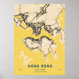 Hongkong - Hongkong Gult City Karta Poster