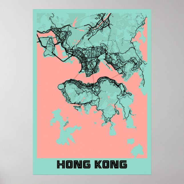 Hongkong - Hongkong Peony City Karta Poster (Framsidan)