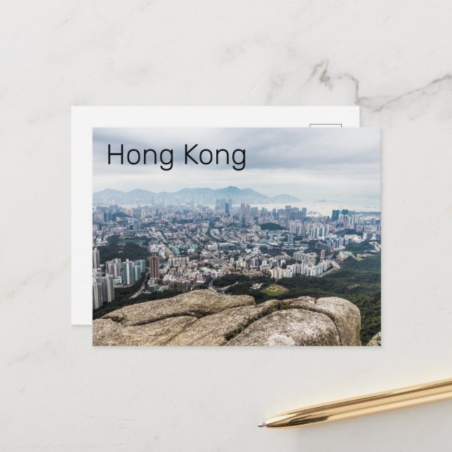 Hongkong Lejona Sten Backe Skyline Panorama Souven Helg Vykort (Fram/Back In Situ)